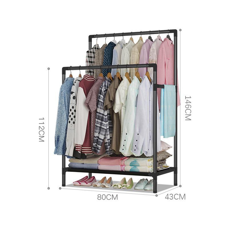Heavy Duty Double Pole Clothing Rack With Lower Storage Shelf for Boxes /Shoes, Size 157CM X 110CM X 33CM