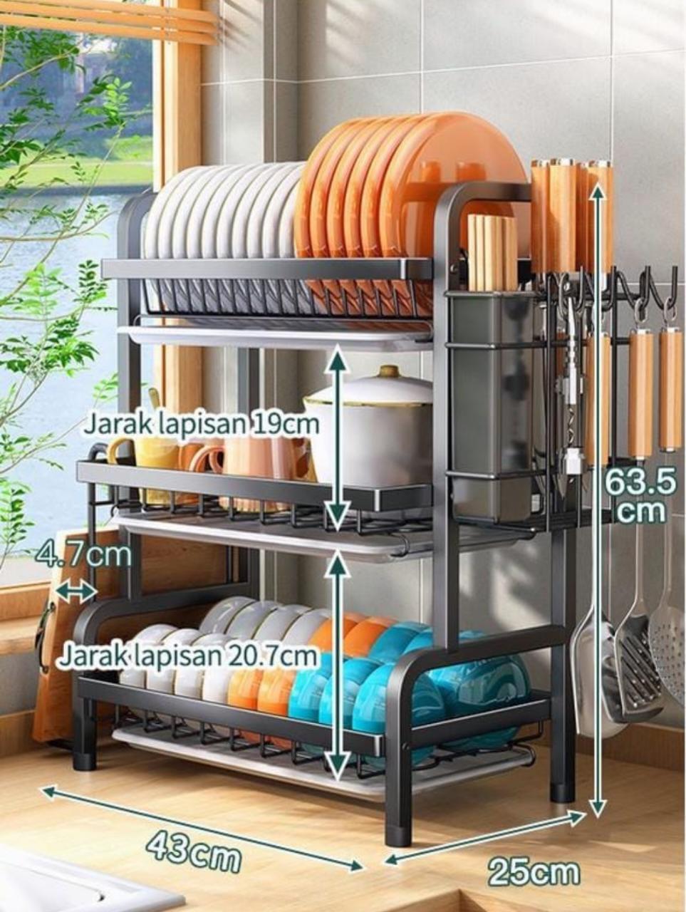 Heavy Duty 3 Tier Dishrack With Cutlery Holder With 3 Trays/3 Layer Dishracks
