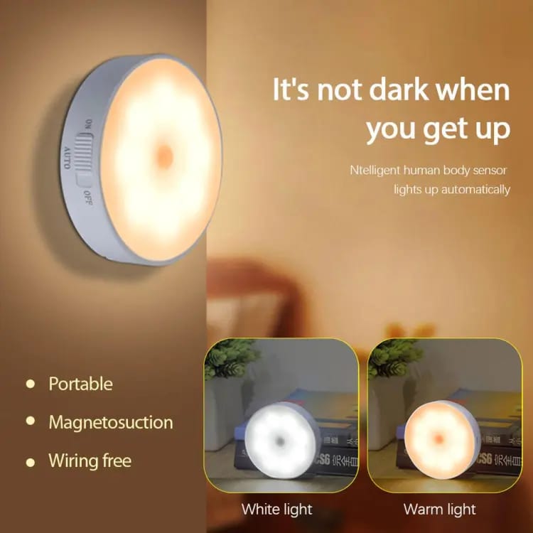 INTELLIGENT INDUCTION LAMP HAS ON OFF AUTO OPTIONS, STICKS BY A MAGNETIC ADHESIVE STICKER SET MOTION SENSOR LIGHT INDOOR LED NIGHT LIGHT BATTERY POWERED STEP LIGHTS STAIR CLOSET LIGHT UNDER CABINET LI