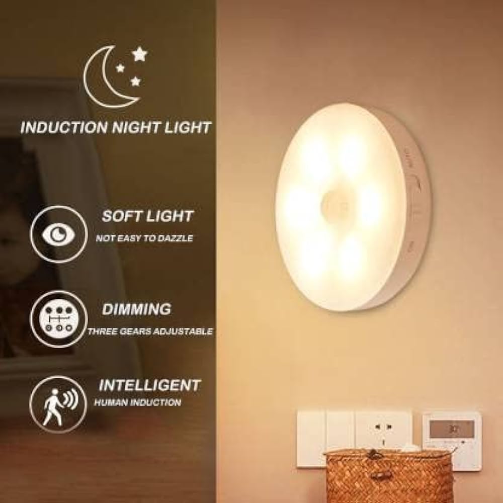 INTELLIGENT INDUCTION LAMP HAS ON OFF AUTO OPTIONS, STICKS BY A MAGNETIC ADHESIVE STICKER SET MOTION SENSOR LIGHT INDOOR LED NIGHT LIGHT BATTERY POWERED STEP LIGHTS STAIR CLOSET LIGHT UNDER CABINET LI