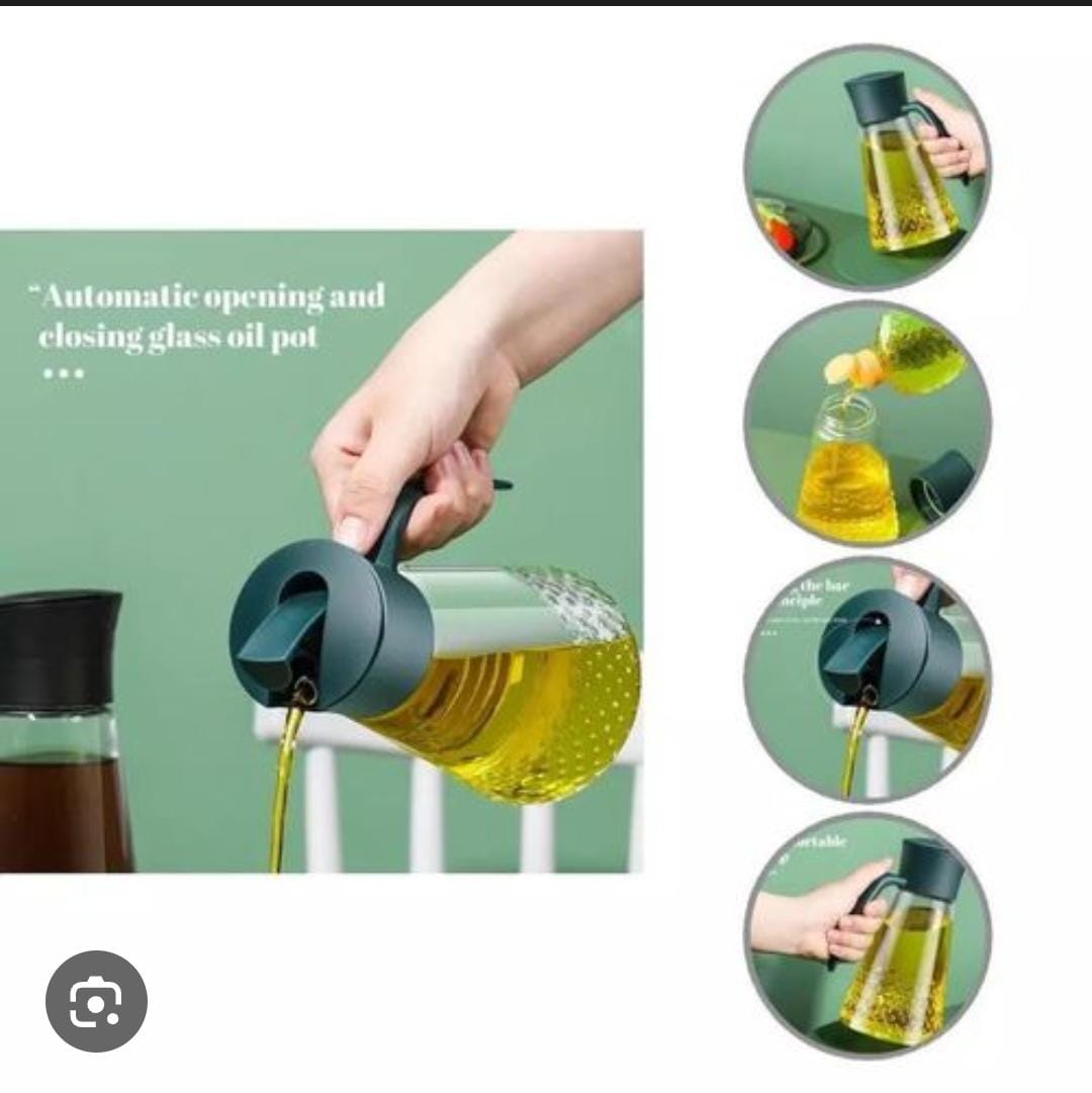 OIL DISPENSER BOTTLE, 630 ML LEAK-PROOF GLASS CONDIMENT JAR WITH AUTOMATIC CAP AND STOPPER, -DRIP SPOUT, ON-SLIP HANDLE FOR KITCHEN COOKING