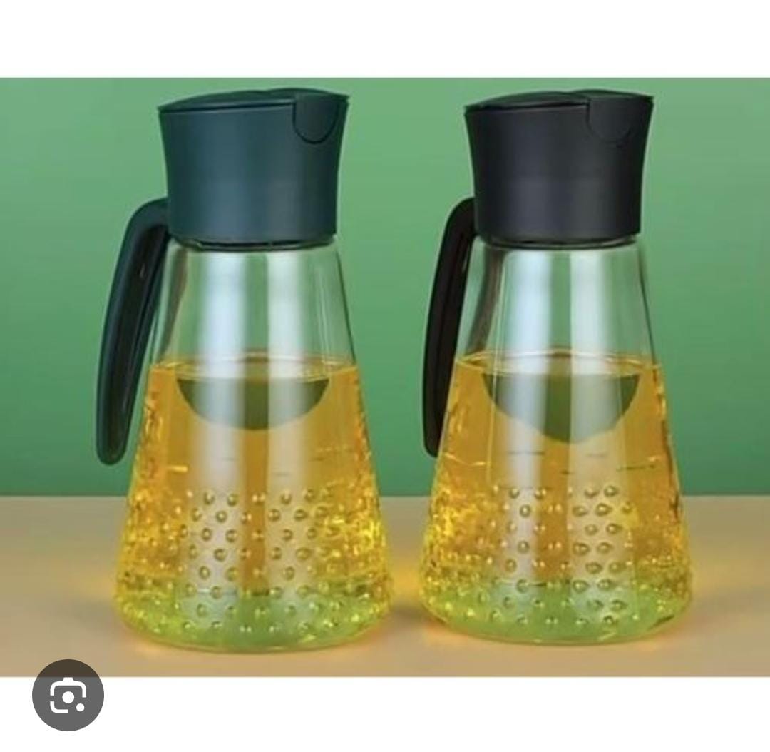 OIL DISPENSER BOTTLE, 630 ML LEAK-PROOF GLASS CONDIMENT JAR WITH AUTOMATIC CAP AND STOPPER, -DRIP SPOUT, ON-SLIP HANDLE FOR KITCHEN COOKING