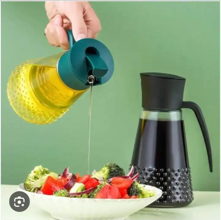 OIL DISPENSER BOTTLE, 630 ML LEAK-PROOF GLASS CONDIMENT JAR WITH AUTOMATIC CAP AND STOPPER, -DRIP SPOUT, ON-SLIP HANDLE FOR KITCHEN COOKING