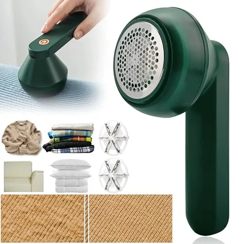 LINT REMOVER FABRIC SHAVER RECHARGEABLE, ELECTRIC PORTABLE SWEATER DEFUZZER  REMOVE PILLING FOR CLOTHING, COUCH, FURNITURE, FUZZ, LINT BALL, PILLINGS(WHITE, GREEN)