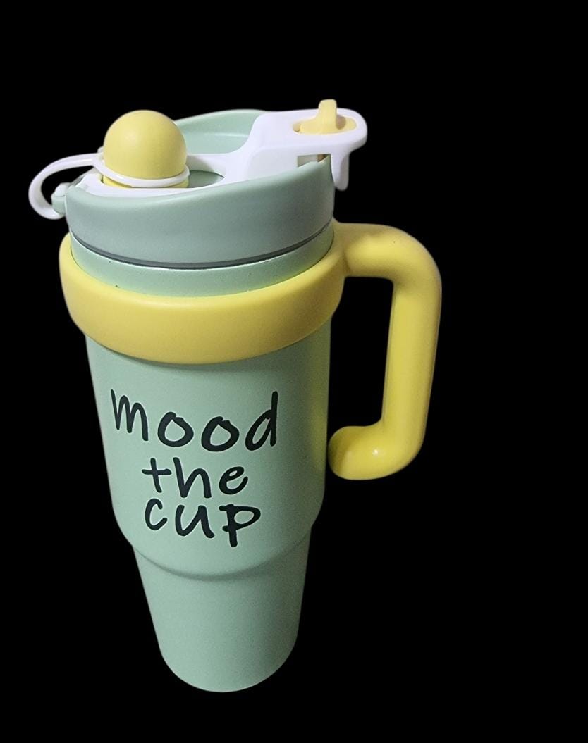 MOOD THE CUP, STANLEY MUG TUMBLER WITH HANDLE AND STRAW LID, INSULATED REUSABLE STAINLESS STEEL TRAVEL MUG SPORTS WATER BOTTLE