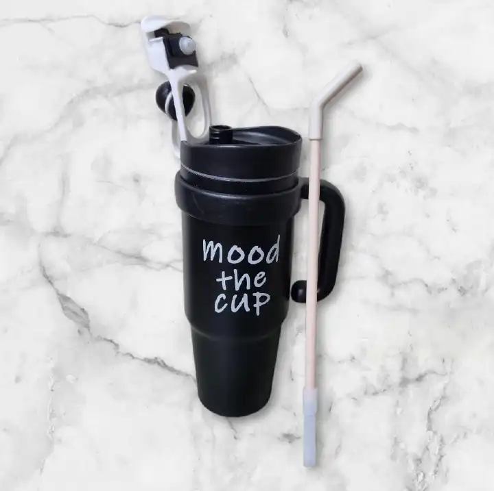 MOOD THE CUP, STANLEY MUG TUMBLER WITH HANDLE AND STRAW LID, INSULATED REUSABLE STAINLESS STEEL TRAVEL MUG SPORTS WATER BOTTLE