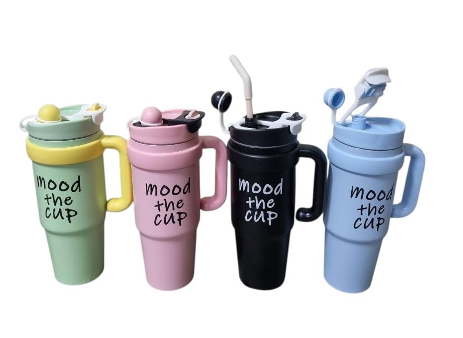 MOOD THE CUP, STANLEY MUG TUMBLER WITH HANDLE AND STRAW LID, INSULATED REUSABLE STAINLESS STEEL TRAVEL MUG SPORTS WATER BOTTLE