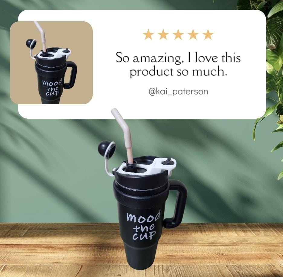 MOOD THE CUP, STANLEY MUG TUMBLER WITH HANDLE AND STRAW LID, INSULATED REUSABLE STAINLESS STEEL TRAVEL MUG SPORTS WATER BOTTLE
