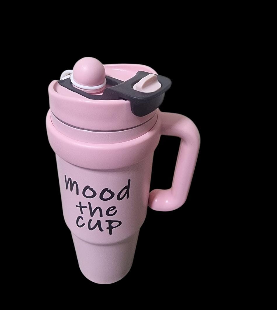 MOOD THE CUP, STANLEY MUG TUMBLER WITH HANDLE AND STRAW LID, INSULATED REUSABLE STAINLESS STEEL TRAVEL MUG SPORTS WATER BOTTLE