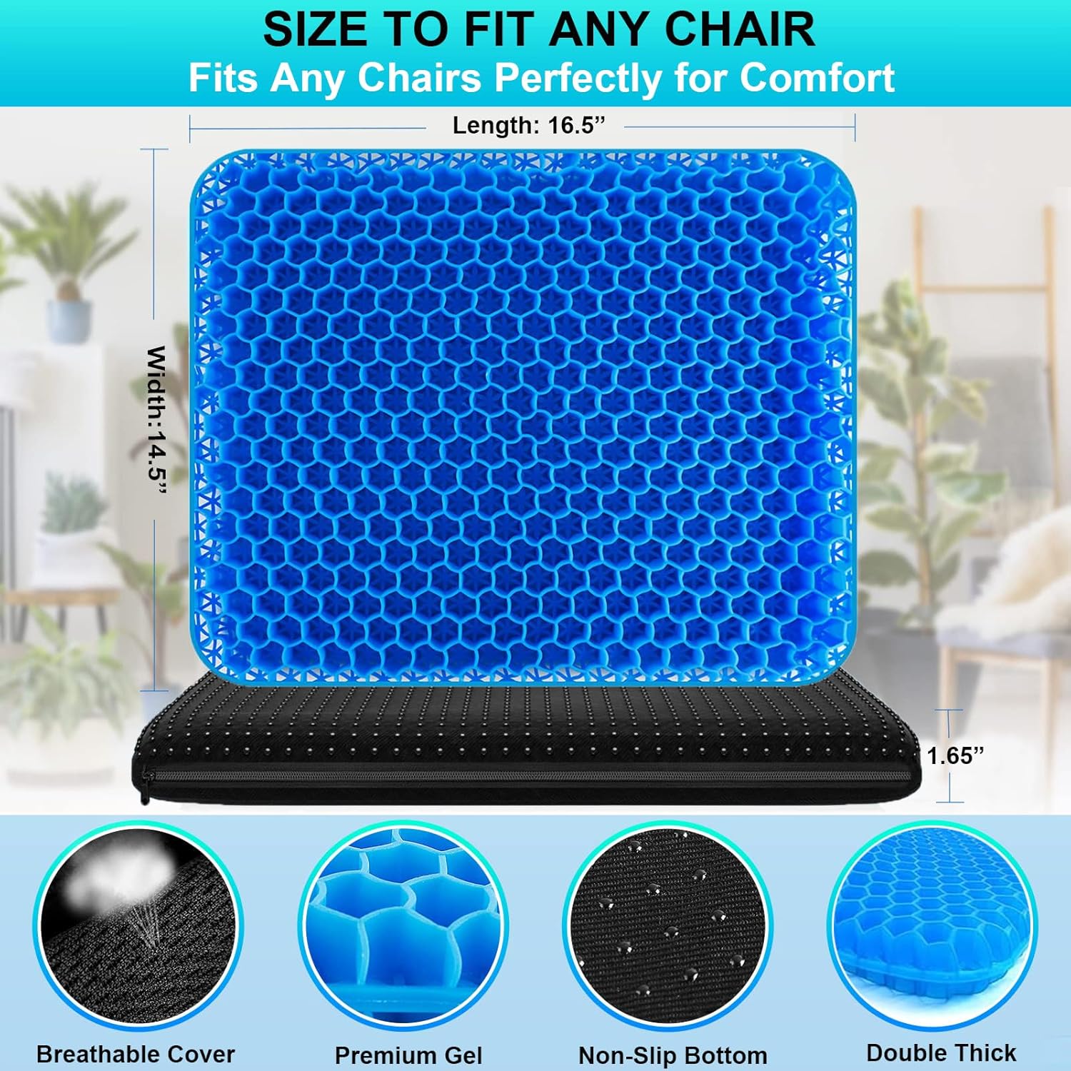 EGG SITTER SUPPORT CUSHION GEL SEAT CUSHION FOR LONG SITTING DOUBLE THICK COOLING EGG CUSHION FOR BACK, HIP, SCIATICA, TAILBONE PAIN RELIEF - OFFICE CHAIR CAR SEAT CUSHION – WHEELCHAIR CUSHIONS