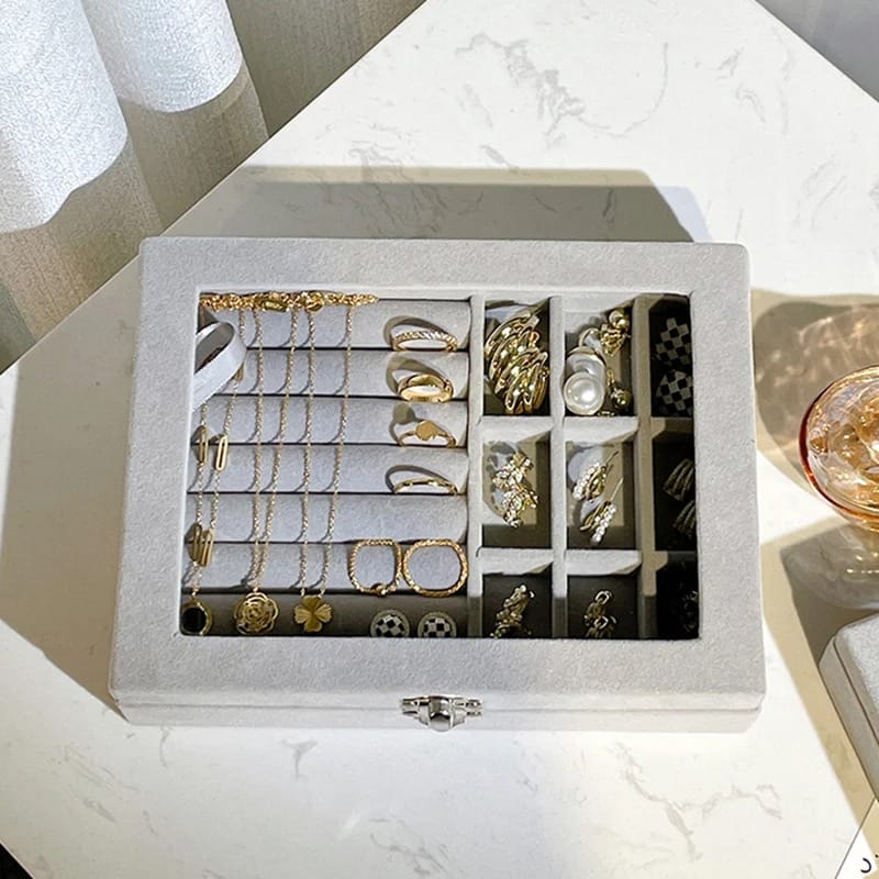 JEWELLERY STORAGE BOX HOME JEWELLERY DISPLAY BOX WITH COVERED NECKLACE RING JEWELLERY ORGANIZE TRAY ORGANIZER BOX WITH TRANSPARENT LID RINGS EARRINGS NECKLACES PENDANTS DISPLAY BOX SUITABLE FOR WOMEN