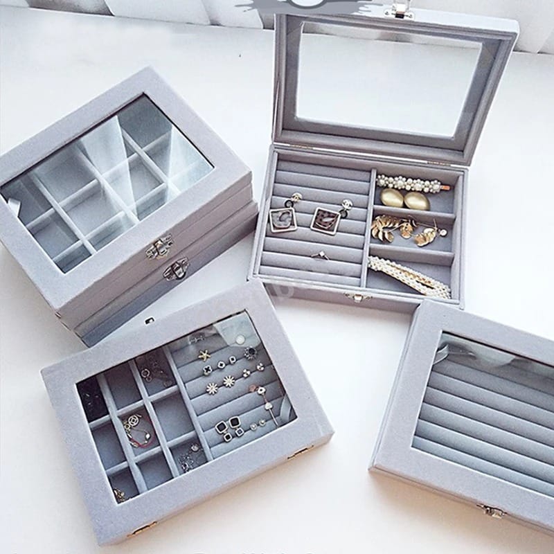 JEWELLERY STORAGE BOX HOME JEWELLERY DISPLAY BOX WITH COVERED NECKLACE RING JEWELLERY ORGANIZE TRAY ORGANIZER BOX WITH TRANSPARENT LID RINGS EARRINGS NECKLACES PENDANTS DISPLAY BOX SUITABLE FOR WOMEN