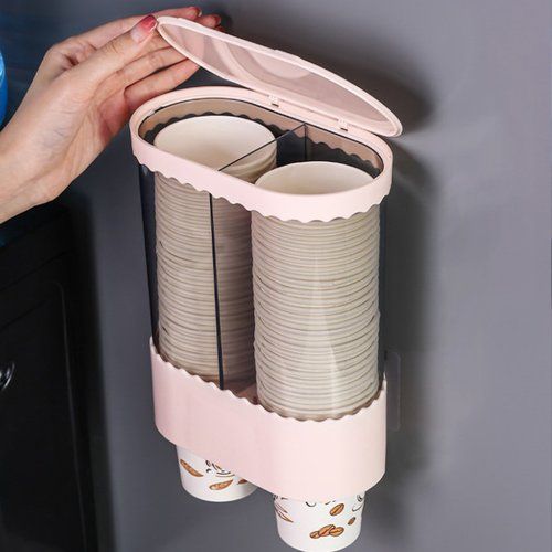Twin strip disposable cups holder Sticks by adhesive sticker Cup Dispenser, Coffee Cup and Lid Storage Organizer Holder, Coffee Milk Tea Shop Restaurant Accessories Christmas Party