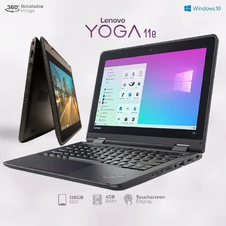 Lenovo Yoga 11E Convertible Laptop – Intel Celeron Processor, 4GB RAM, 128GB SSD, 11.6” Touchscreen, 360°  REFURBISHED.
Flip Design, Windows Laptop for Students, Office & Online Learning + FREE MOUSE.