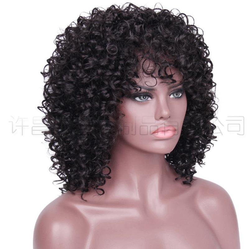 Aisi Loose Curly Wave Black Short Bob Wig - Cheap Vendor Afro Kinky with Bangs for Black Women Synthetic Hair Wigs