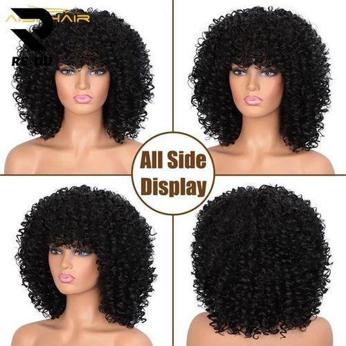 Aisi Loose Curly Wave Black Short Bob Wig - Cheap Vendor Afro Kinky with Bangs for Black Women Synthetic Hair Wigs