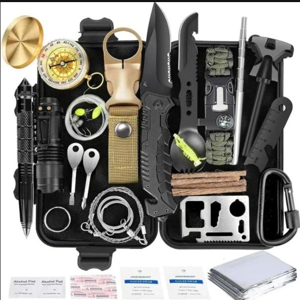 Angieast Survival Kit 35 in 1, First Aid Kit, Survival Gear, Survival Tool Gifts for Men Boyfriend Him Husband Christmas Camping, Hiking, Hunting, Fishing