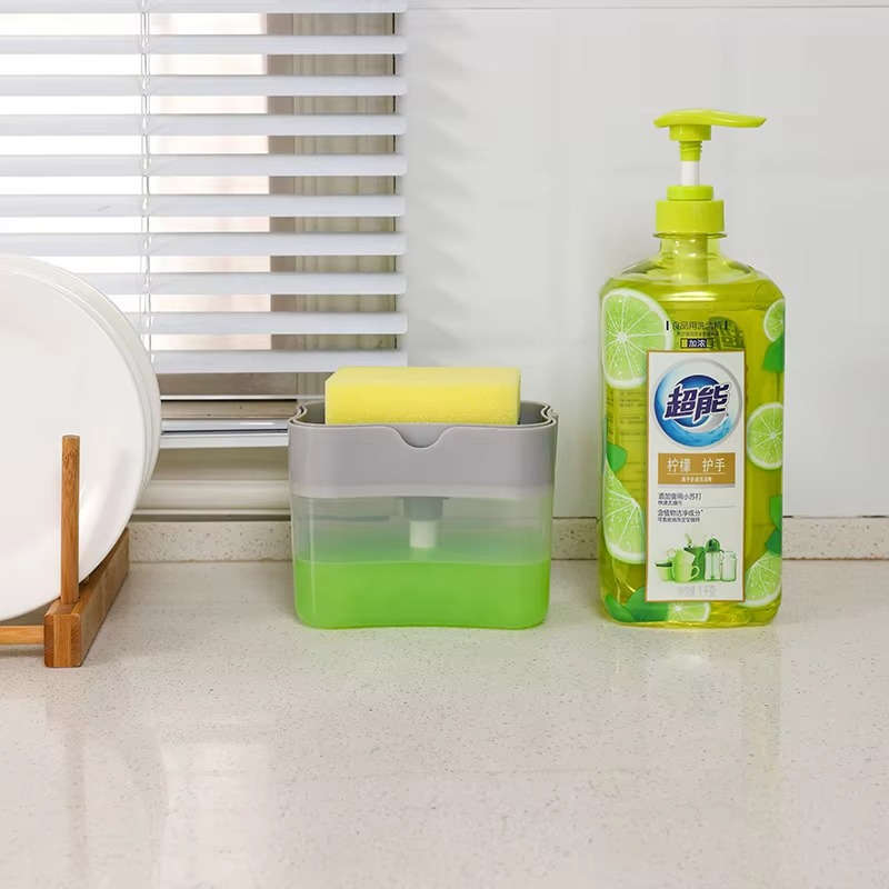 2-in-1 Manual Press Dish Soap Dispenser with Sponge Holder – Kitchen & Bathroom Pump Soap Box