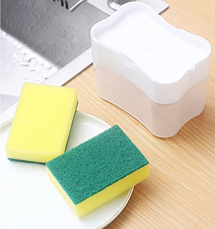 2-in-1 Manual Press Dish Soap Dispenser with Sponge Holder – Kitchen & Bathroom Pump Soap Box