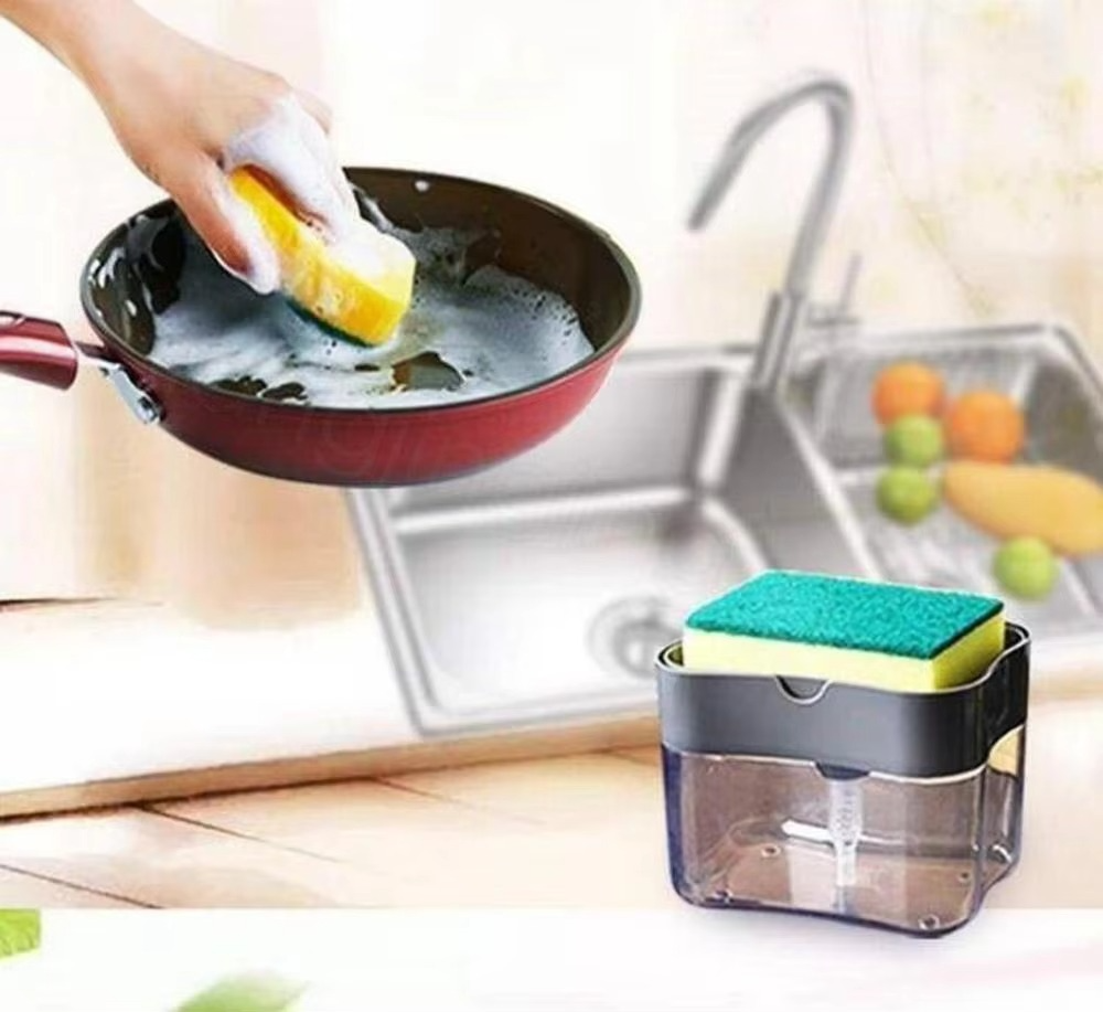 2-in-1 Manual Press Dish Soap Dispenser with Sponge Holder – Kitchen & Bathroom Pump Soap Box