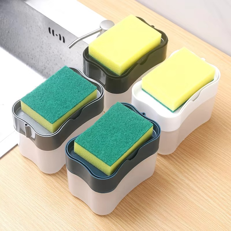 2-in-1 Manual Press Dish Soap Dispenser with Sponge Holder – Kitchen & Bathroom Pump Soap Box