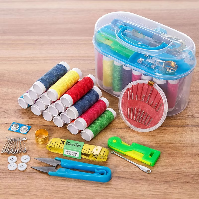 Hot Sale! Portable Circular Sewing Kit – Multi-Functional Needle, Thread & Tool Set in Plastic Sewing Box