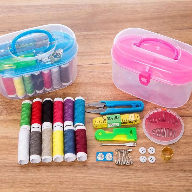 Hot Sale! Portable Circular Sewing Kit – Multi-Functional Needle, Thread & Tool Set in Plastic Sewing Box
