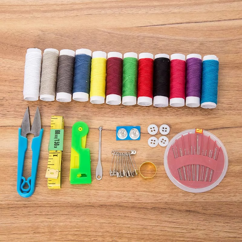 Hot Sale! Portable Circular Sewing Kit – Multi-Functional Needle, Thread & Tool Set in Plastic Sewing Box