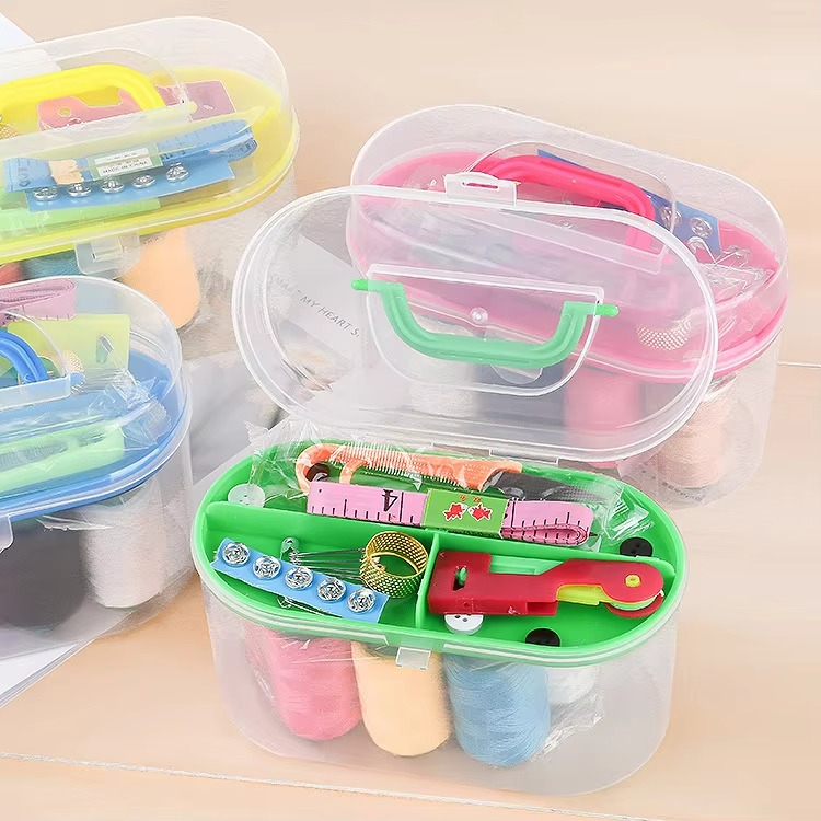 Hot Sale! Portable Circular Sewing Kit – Multi-Functional Needle, Thread & Tool Set in Plastic Sewing Box