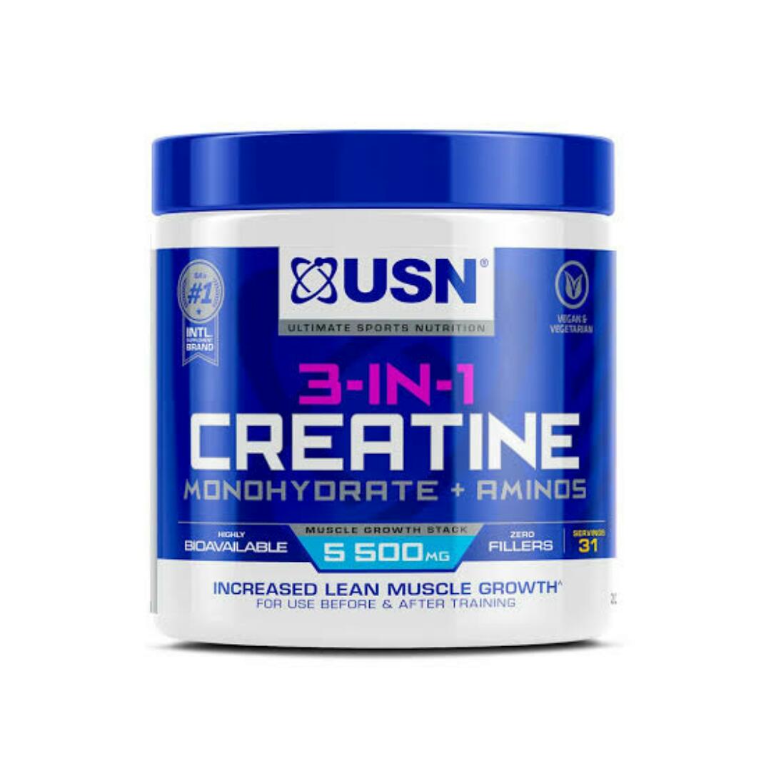 USN 3-IN-1 CREATINE Creatine Monohydrate+Aminos Increased Lean Muscle and Growth 200 grams UNFLAVORED