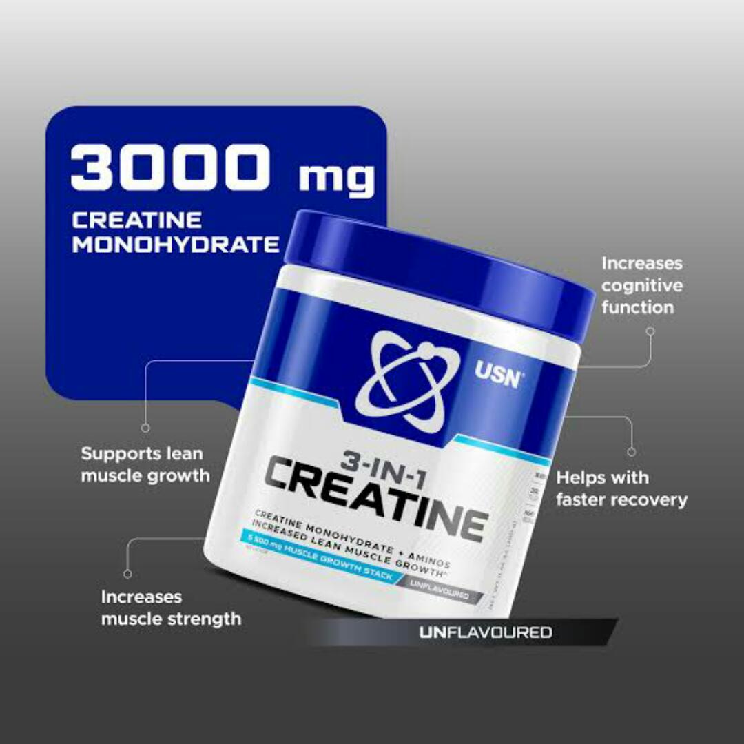 USN 3-IN-1 CREATINE Creatine Monohydrate+Aminos Increased Lean Muscle and Growth 200 grams UNFLAVORED
