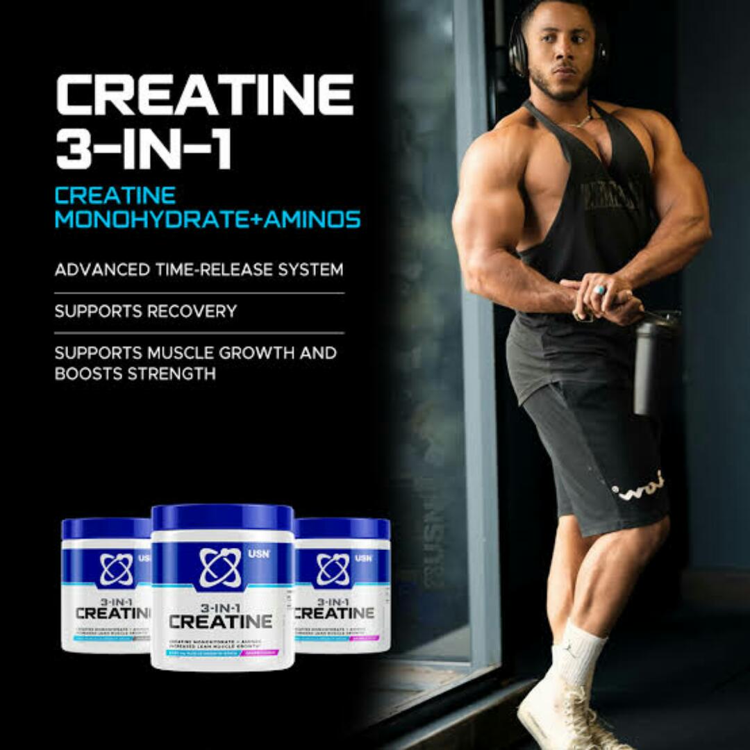 USN 3-IN-1 CREATINE Creatine Monohydrate+Aminos Increased Lean Muscle and Growth 200 grams UNFLAVORED