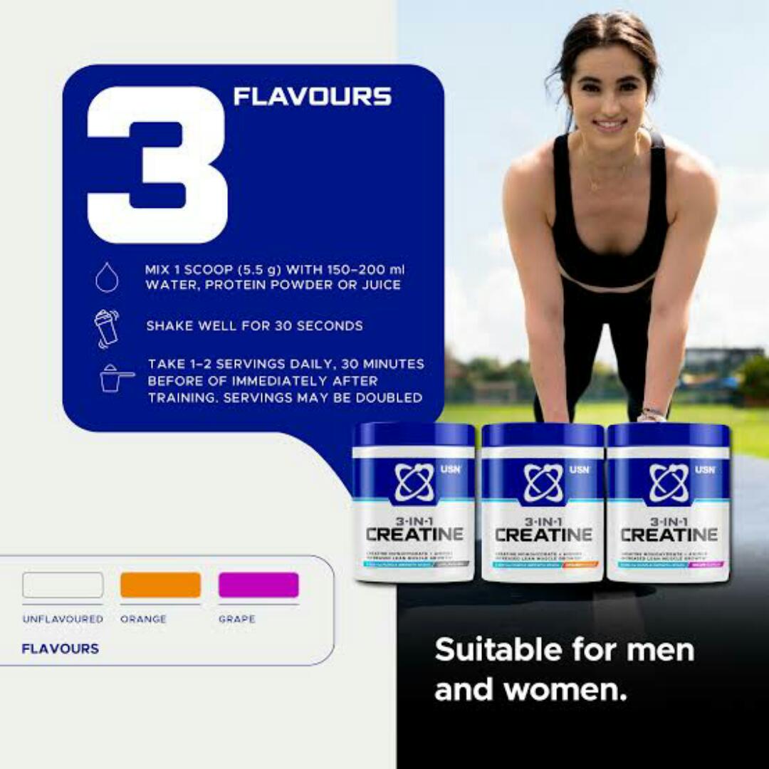 USN 3-IN-1 CREATINE Creatine Monohydrate+Aminos Increased Lean Muscle and Growth 200 grams UNFLAVORED