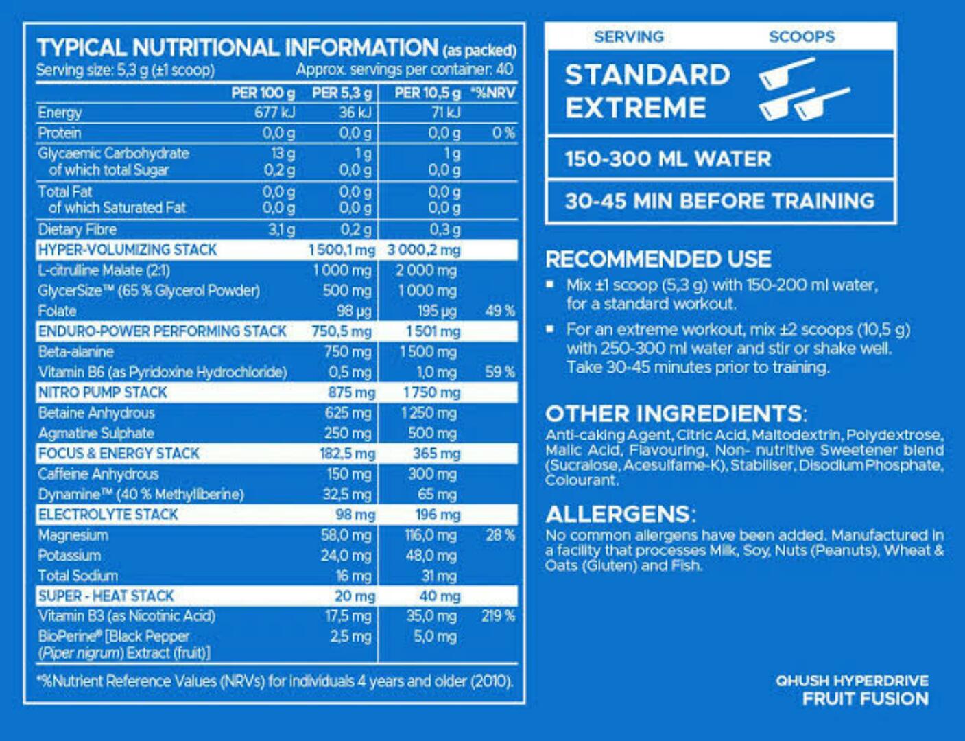 USN XTS HYPERDRIVE PRE-WORKOUT Energy and Focus NET WT 210 Grams