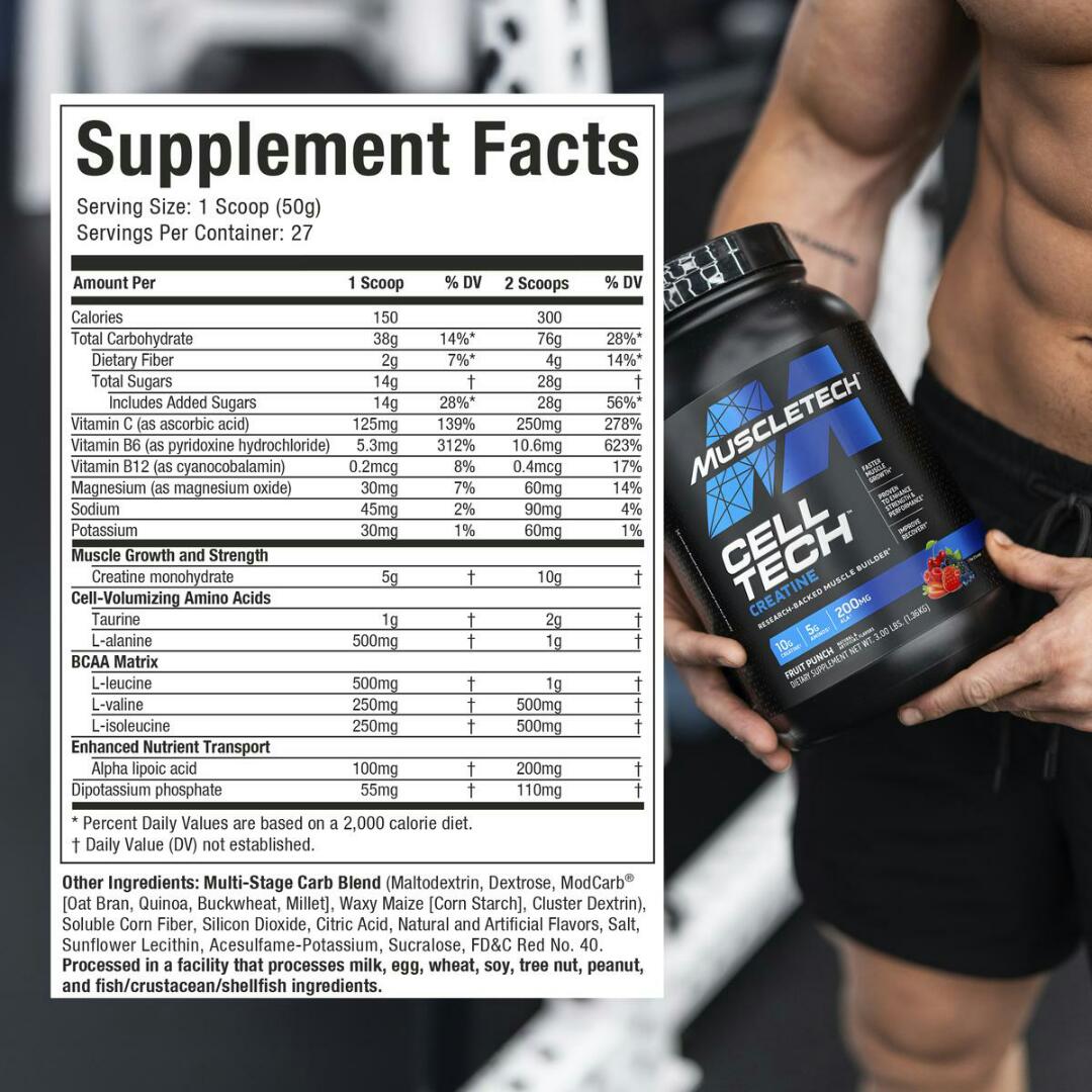 MUSCLETECH CELLTECH CREATINE Research-Backed Muscle Builder Faster muscle growth-Proven to enhance Strength and Performance-Improve Recovery NET WT 3LBS
