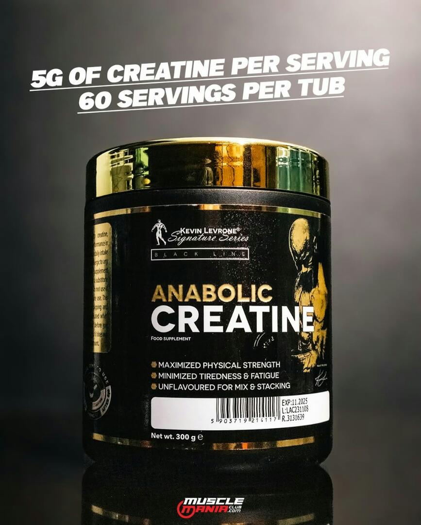 KEVIN LEVRONE SIGNATURE SERIES BLACK LINE ANABOLIC CREATINE Food supplement Maximized physical strength,Minimized tiredness and fatigue,Unflavored for mix and stacking 60 Servings NET WT 300Grams