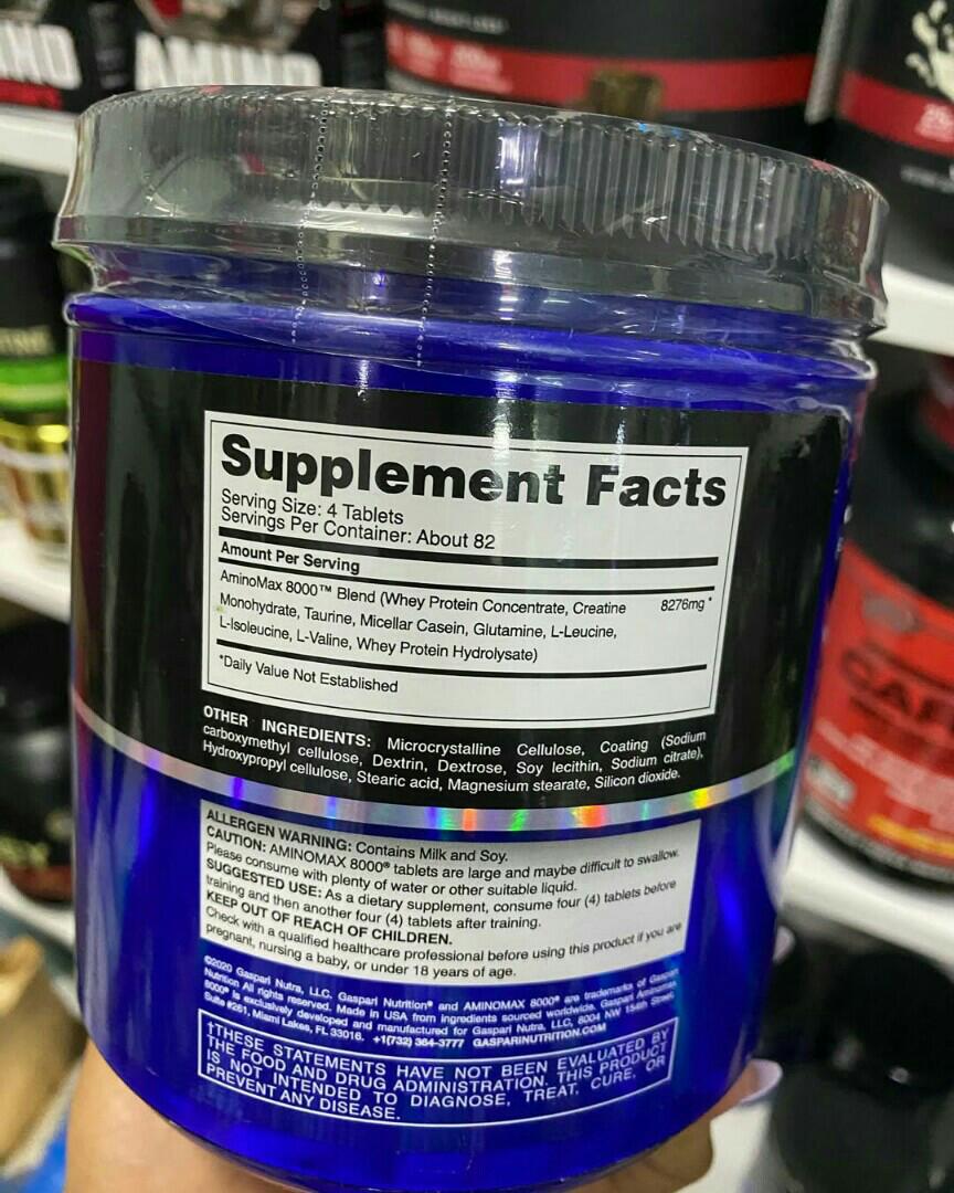 GASPARI NUTRITION 8000 SUPER HIGH PERFORMANCE AMINOMAX DESIGNED FOR ADVANCE ATHLETES AND BODYBUILDERS Enhanced with Creatine,Taurine and BCAA's DIETARY SUPPLEMENT-325 TABLETS(About 82 servings)