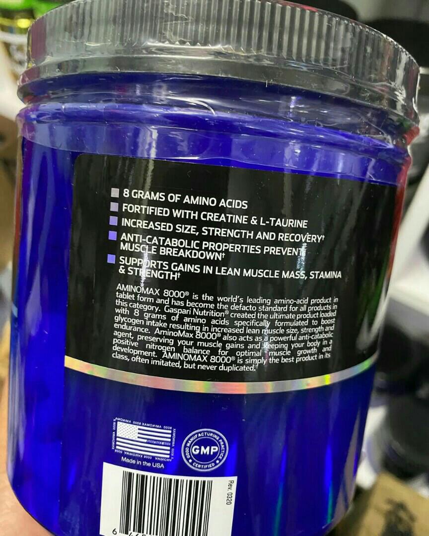 GASPARI NUTRITION 8000 SUPER HIGH PERFORMANCE AMINOMAX DESIGNED FOR ADVANCE ATHLETES AND BODYBUILDERS Enhanced with Creatine,Taurine and BCAA's DIETARY SUPPLEMENT-325 TABLETS(About 82 servings)