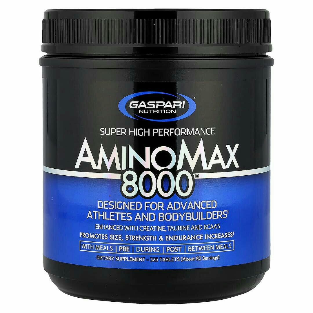 GASPARI NUTRITION 8000 SUPER HIGH PERFORMANCE AMINOMAX DESIGNED FOR ADVANCE ATHLETES AND BODYBUILDERS Enhanced with Creatine,Taurine and BCAA's DIETARY SUPPLEMENT-325 TABLETS(About 82 servings)