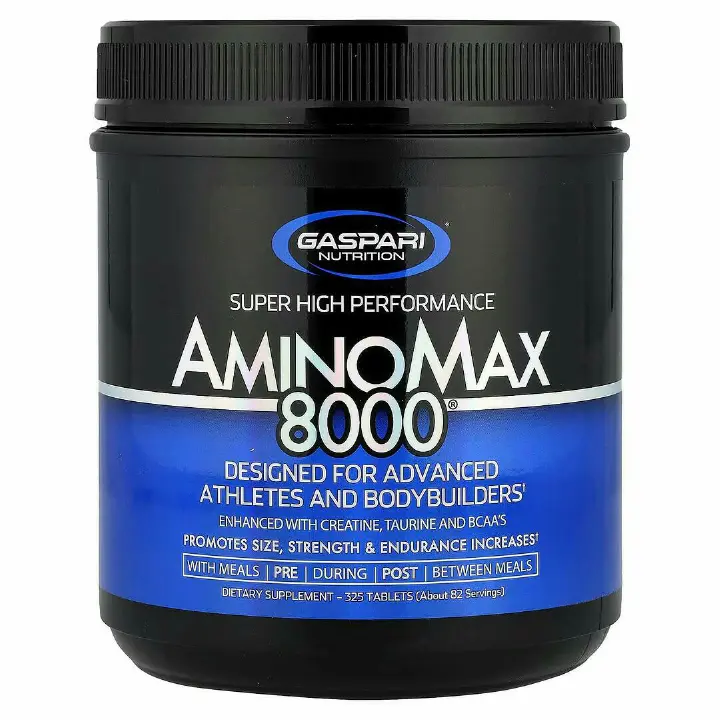 GASPARI NUTRITION 8000 SUPER HIGH PERFORMANCE AMINOMAX DESIGNED FOR ADVANCE ATHLETES AND BODYBUILDERS Enhanced with Creatine,Taurine and BCAA's DIETARY SUPPLEMENT-325 TABLETS(About 82 servings)