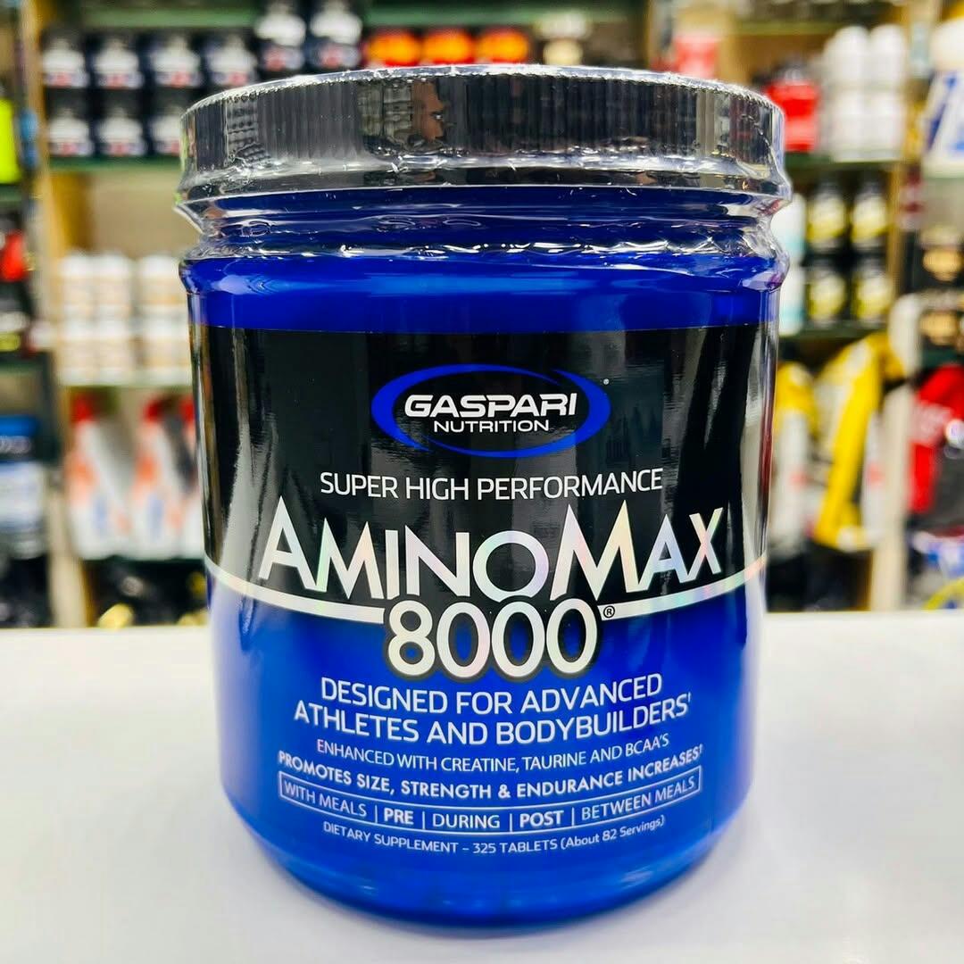 GASPARI NUTRITION 8000 SUPER HIGH PERFORMANCE AMINOMAX DESIGNED FOR ADVANCE ATHLETES AND BODYBUILDERS Enhanced with Creatine,Taurine and BCAA's DIETARY SUPPLEMENT-325 TABLETS(About 82 servings)