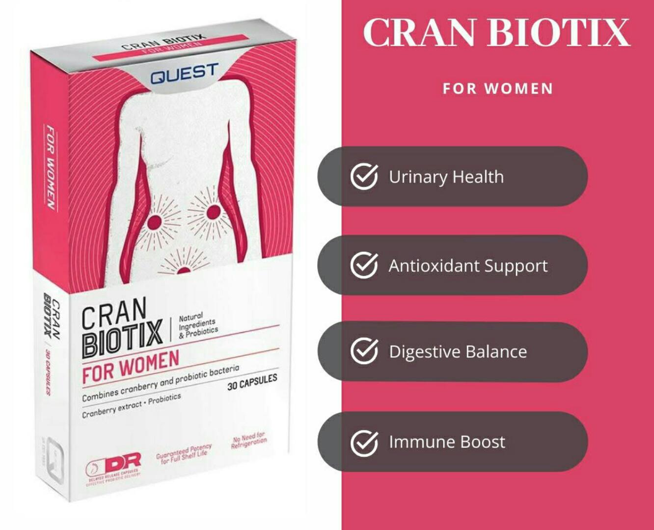 QUEST CRAN BIOTIX FOR WOMEN Natural ingredients&Probiotics Combines cranberry and probiotic bacteria Cranberry extract + Probiotics 30 CAPSULES view 4