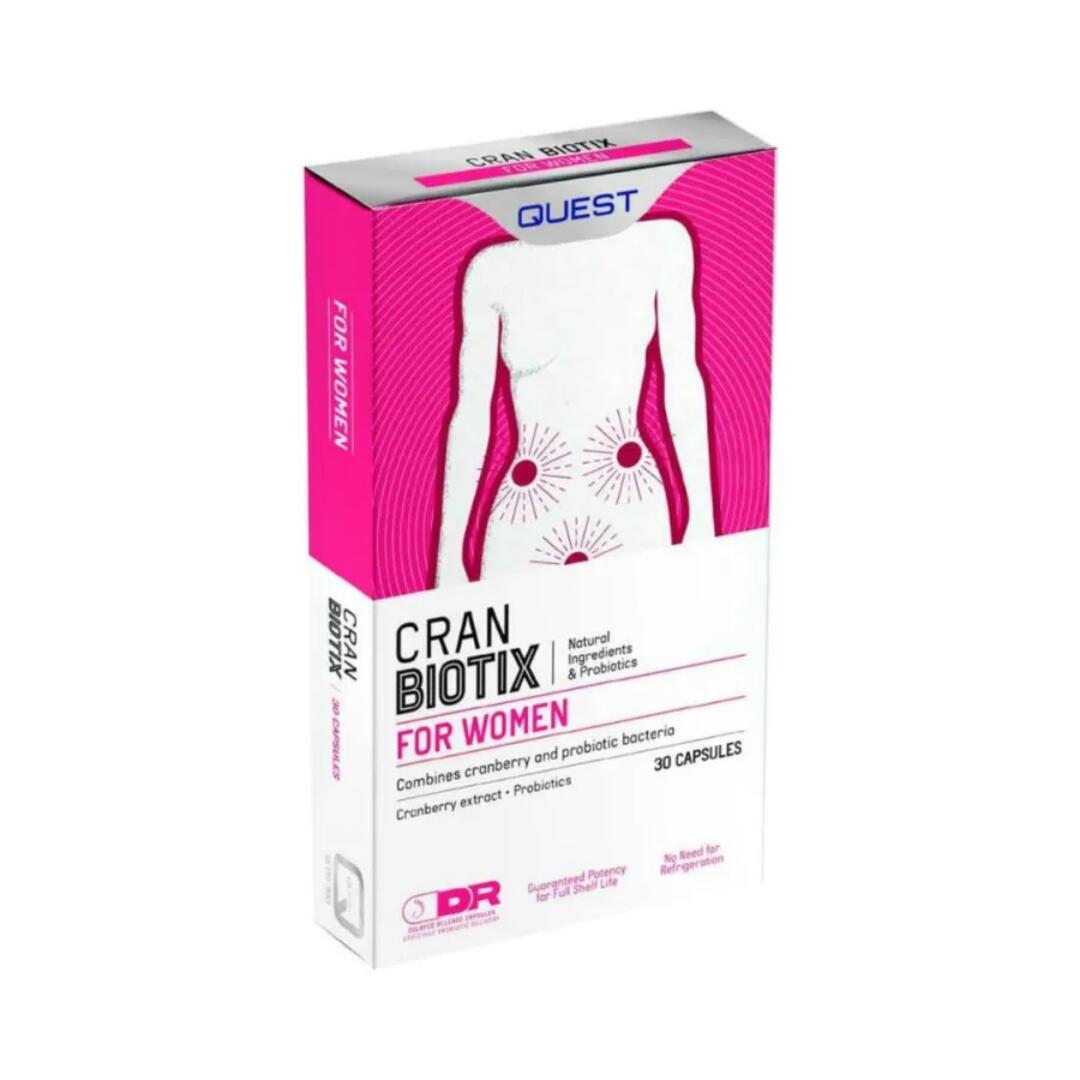 QUEST CRAN BIOTIX FOR WOMEN Natural ingredients&Probiotics Combines cranberry and probiotic bacteria Cranberry extract + Probiotics 30 CAPSULES
