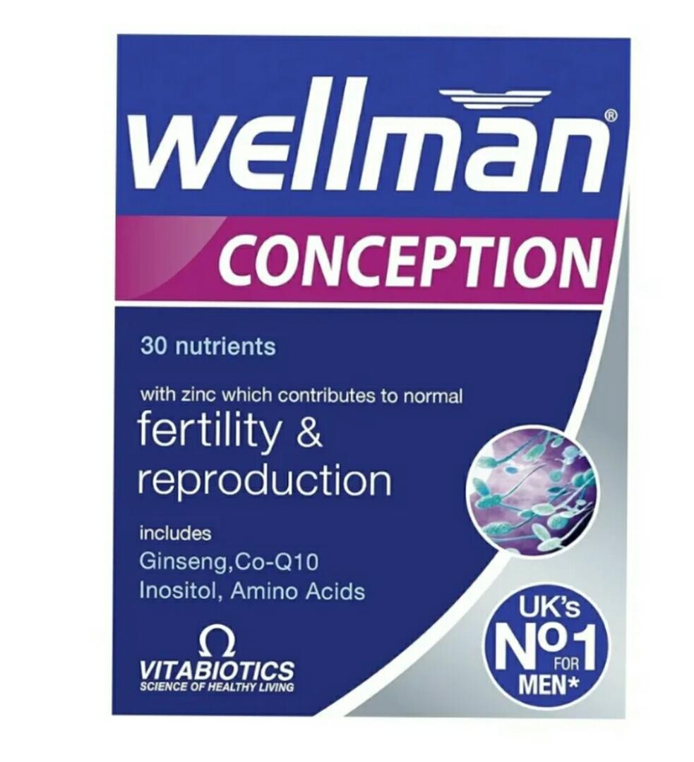 WELLMAN CONCEPTION 30 Nutrients with zinc which contribute to normal  Fertility &  Reproduction Includes Ginseng,Co - Q10 Inositol,Amino Acids VITABIOTICS UK'S NO.1 FOR MEN