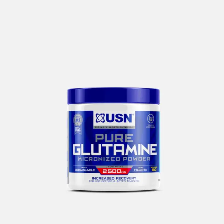 USN PURE GLUTAMINE MICRONIZED POWDER INCREASED RECOVERY FOR USE BEFORE & AFTER TRAINING 80 SERVINGS 200 GRAMS