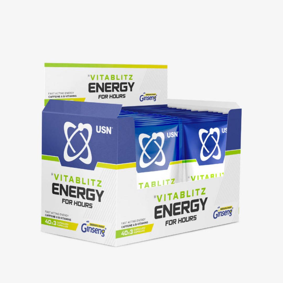 USN VITABLIZ ENERGY FOR HOURS FAST ACTING ENERGY CAFFEINE & B-VITAMINS WITH SIBERIAN & PANAX GINSENG 1 SACHET 3 CAPSULES