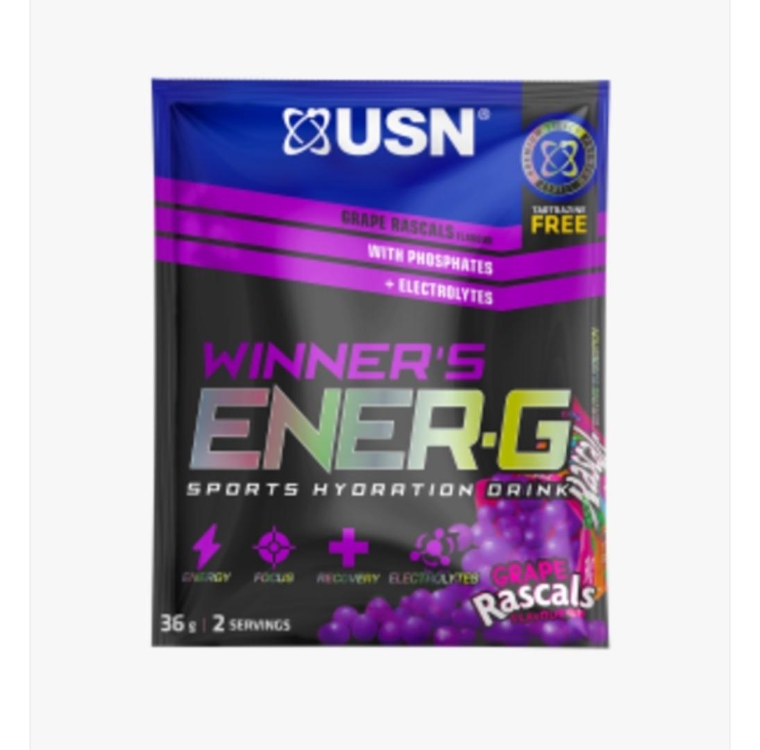 USN RASCALS WINNER'S ENERGY SPORTS HYDRATION DRINK WITH PHOSPHATES + ELECTROLYTES  HYDRATE + RECOVER CAFFEINE + TARTRAZINE FREE NET WT 1.3 oz (36 g×15)