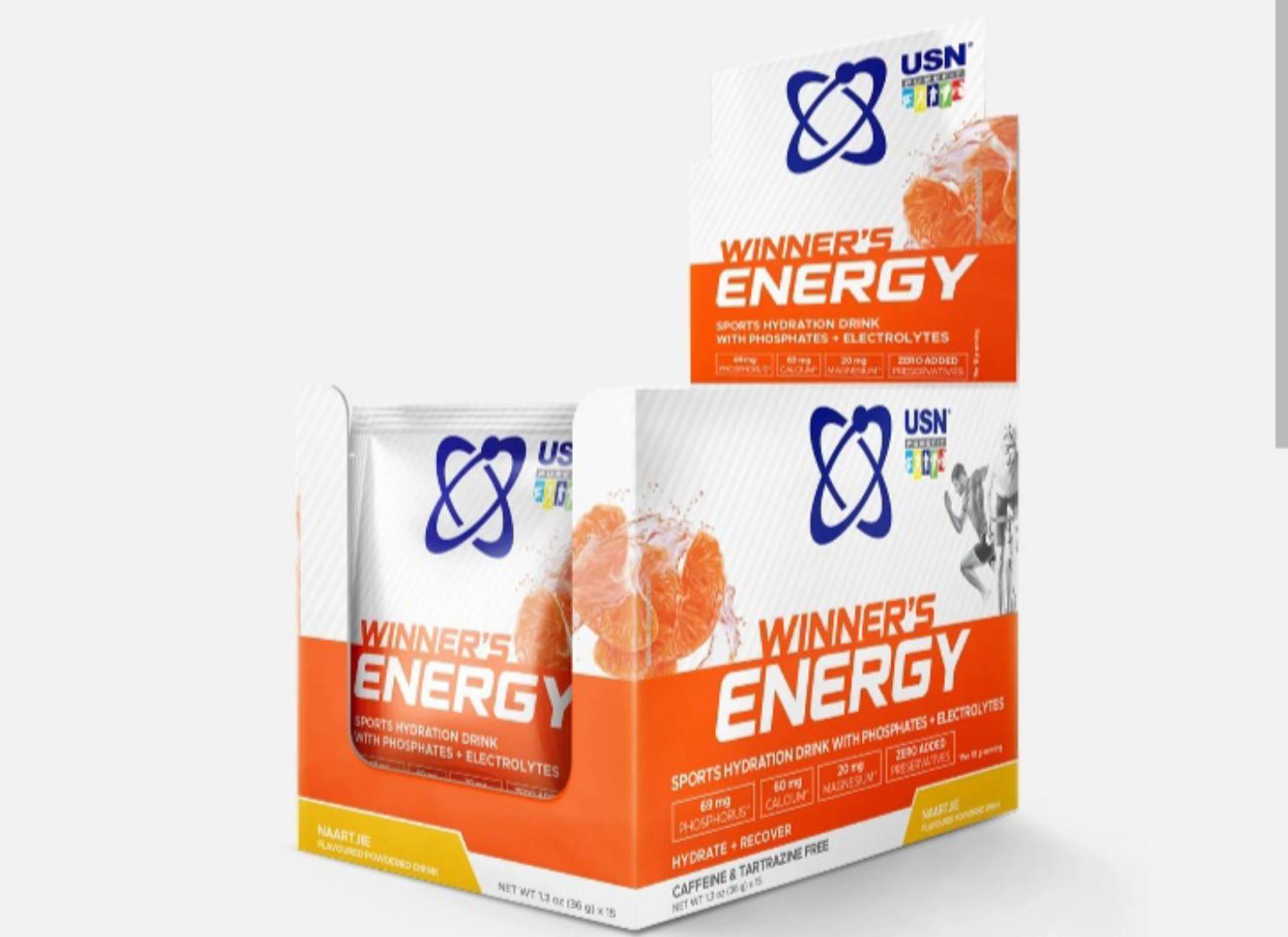 USN RASCALS WINNER'S ENERGY SPORTS HYDRATION DRINK WITH PHOSPHATES + ELECTROLYTES  HYDRATE + RECOVER CAFFEINE + TARTRAZINE FREE NET WT 1.3 oz (36 g×15)