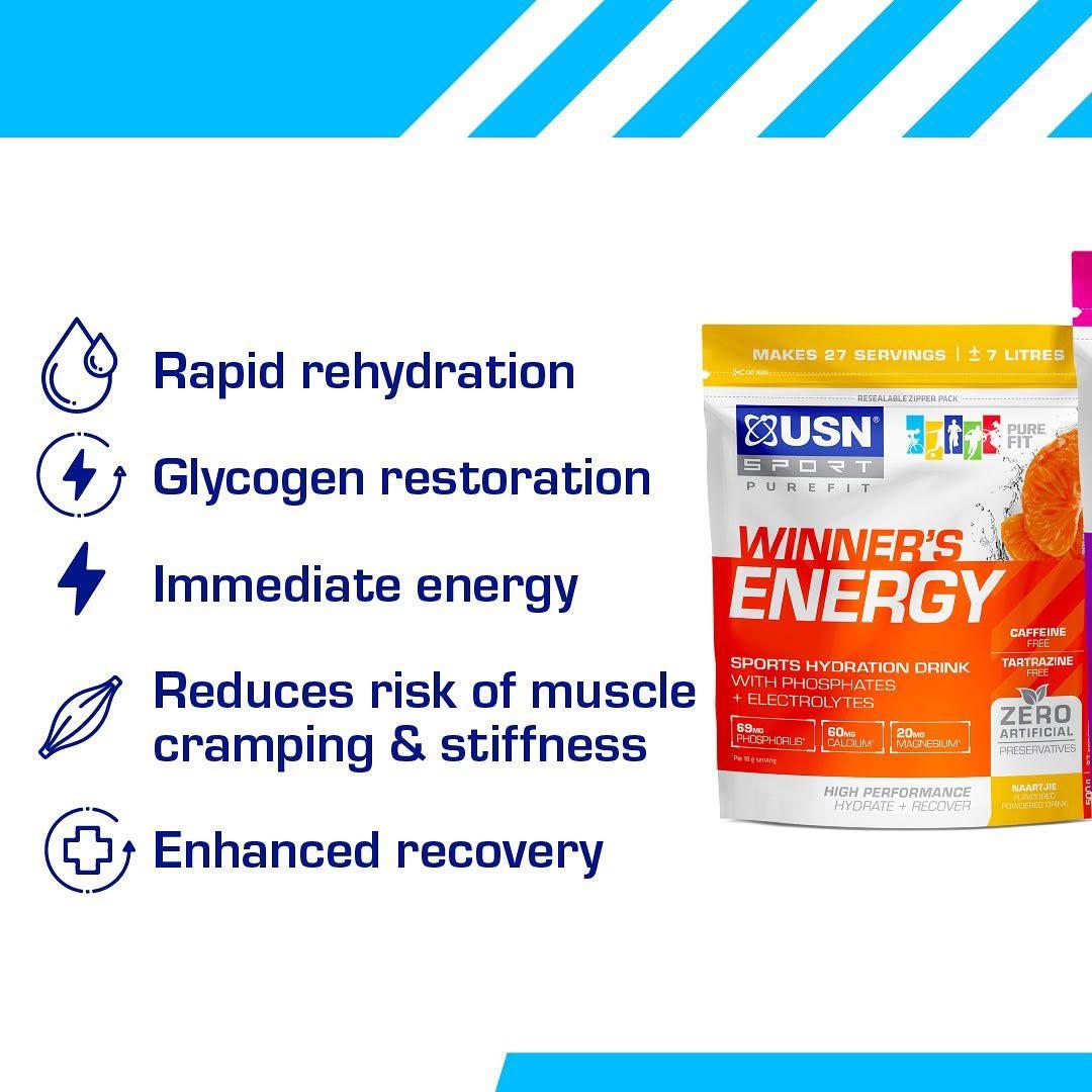 USN RASCALS WINNER'S ENERGY SPORTS HYDRATION DRINK WITH PHOSPHATES + ELECTROLYTES  HYDRATE + RECOVER CAFFEINE + TARTRAZINE FREE NET WT 1.3 oz (36 g×15)