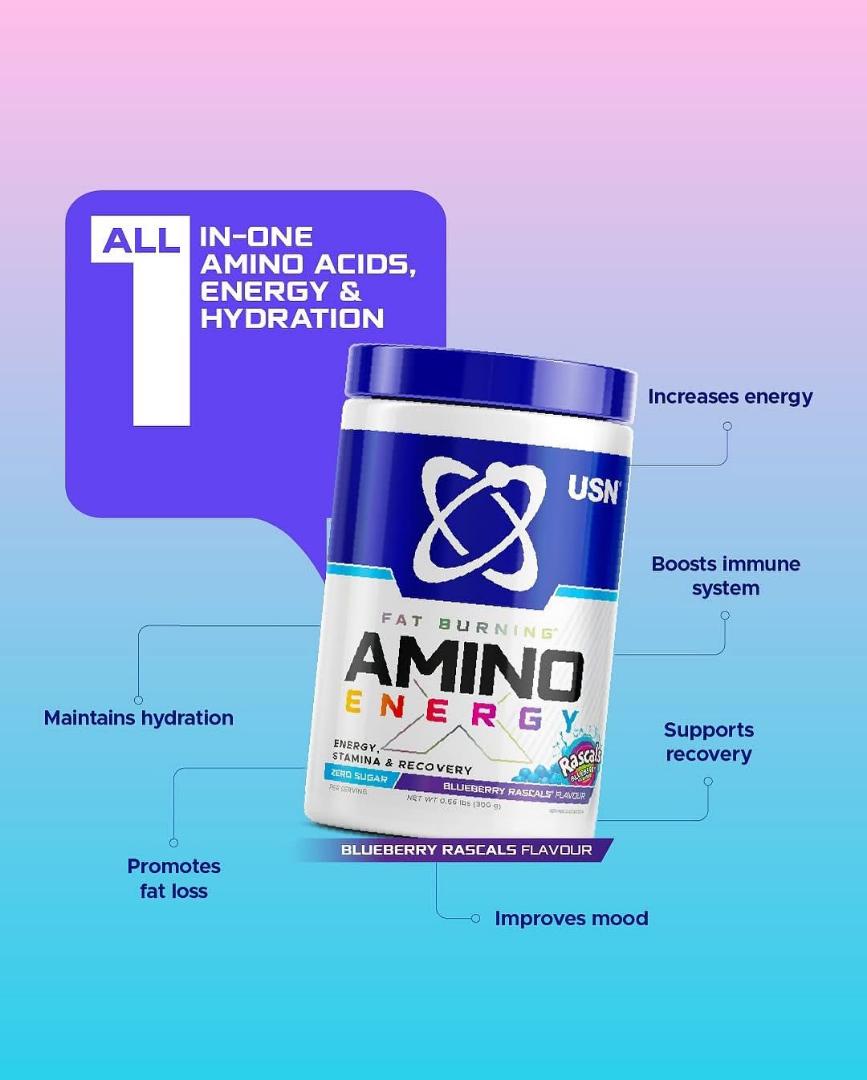 USN FAT BURNING AMINO ENERGY,STAMINA & RECOVERY ZERO SUGAR NET WT 300 GRAMS